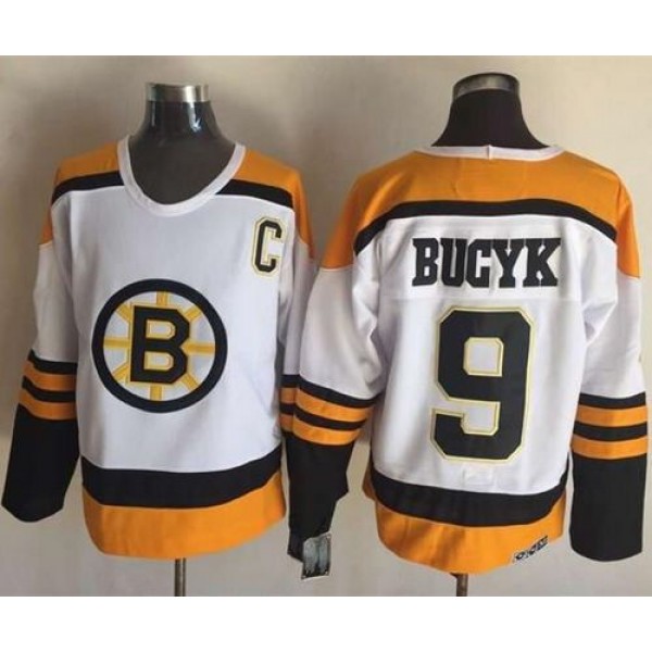 Bruins #9 Johnny Bucyk Yellow White CCM Throwback Stitched Jersey