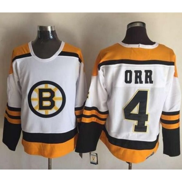 Bruins #4 Bobby Orr Yellow White CCM Throwback Stitched Jersey
