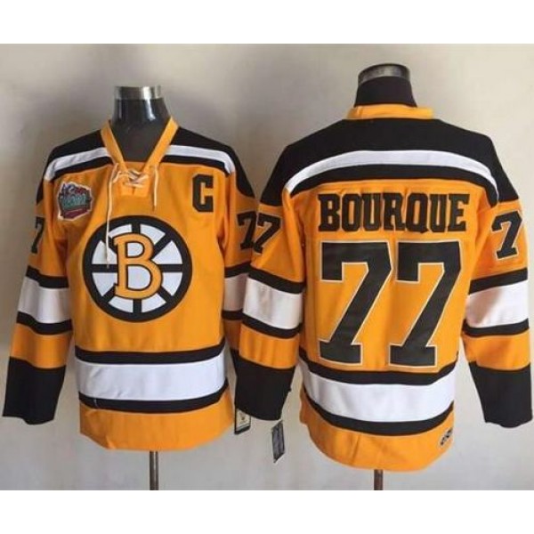 Bruins #77 Ray Bourque Yellow Winter Classic CCM Throwback Stitched Jersey