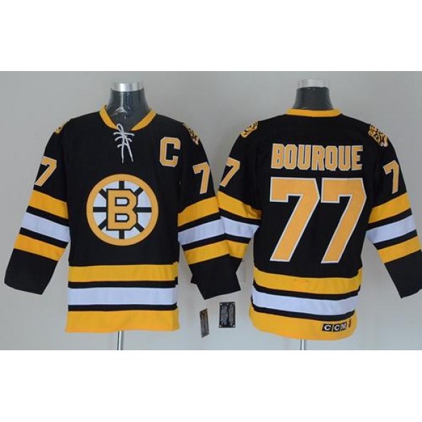 Bruins #77 Ray Bourque Black CCM Throwback Stitched Jersey
