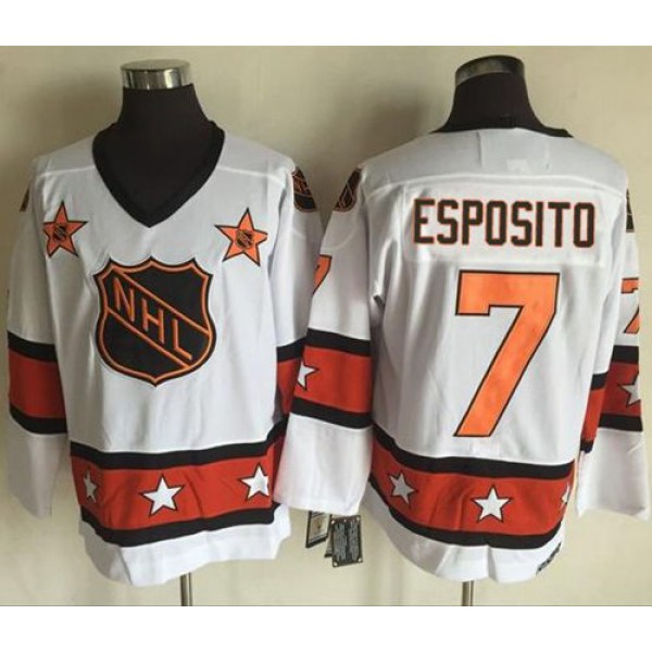 Bruins #7 Phil Esposito White Orange All Star CCM Throwback Stitched Jersey