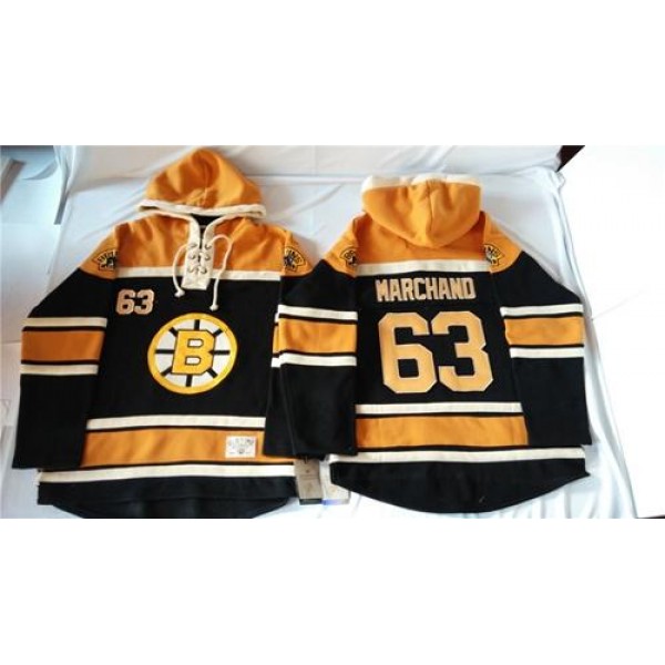 Bruins #63 Brad Marchand Black Sawyer Hooded Sweatshirt Stitched Jersey
