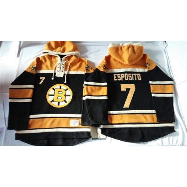 Bruins #7 Phil Esposito Black Sawyer Hooded Sweatshirt Stitched Jersey