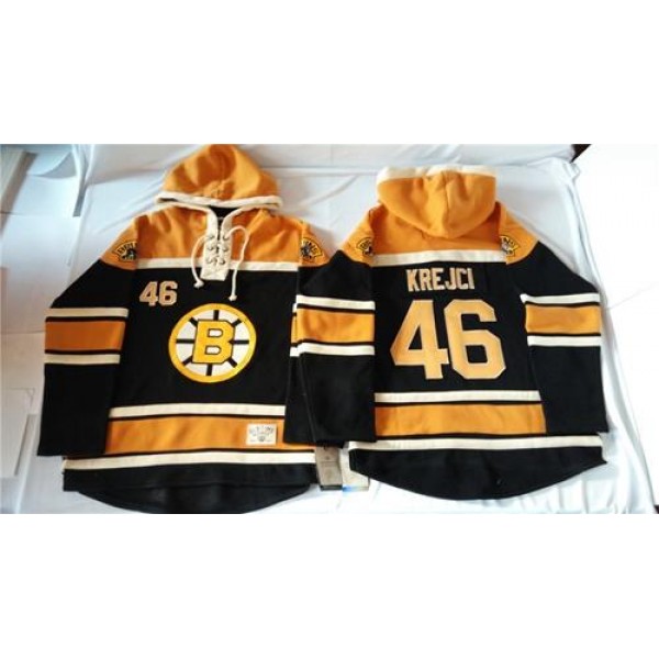 Bruins #46 David Krejci Black Sawyer Hooded Sweatshirt Stitched Jersey