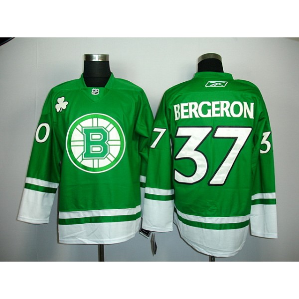Bruins #37 Patrice Bergeron Green St. Patty's Day Stitched Jersey