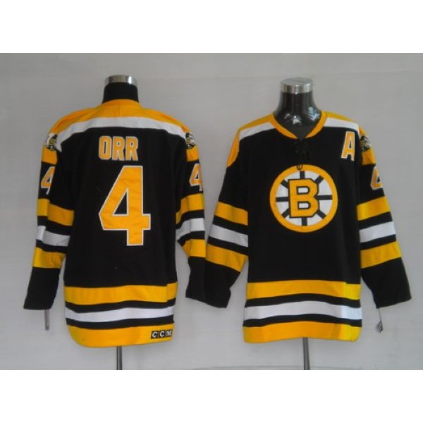 Bruins #4 Bobby Orr Stitched CCM Throwback Black Jersey