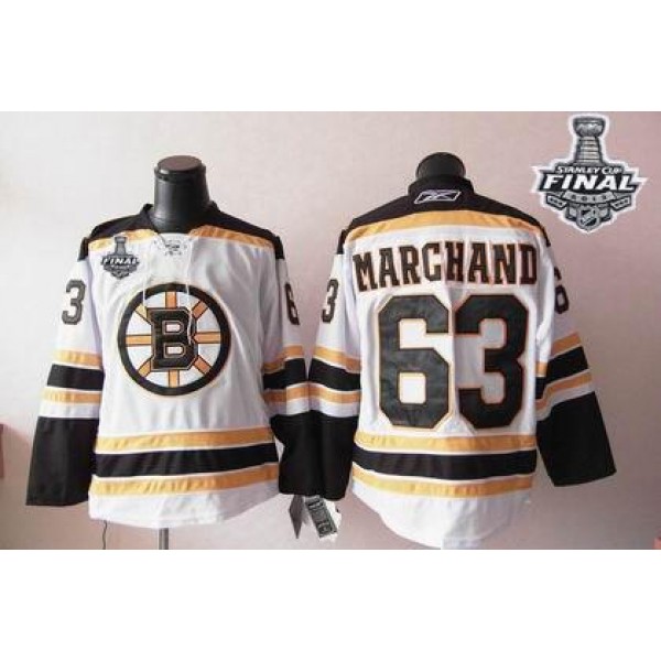 Bruins Stanley Cup Finals Patch #63 Brad Marchand White Stitched Jersey