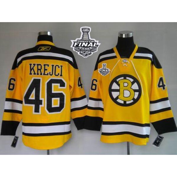 Bruins Stanley Cup Finals Patch #46 David Krejci Stitched Winter Classic Yellow Jersey