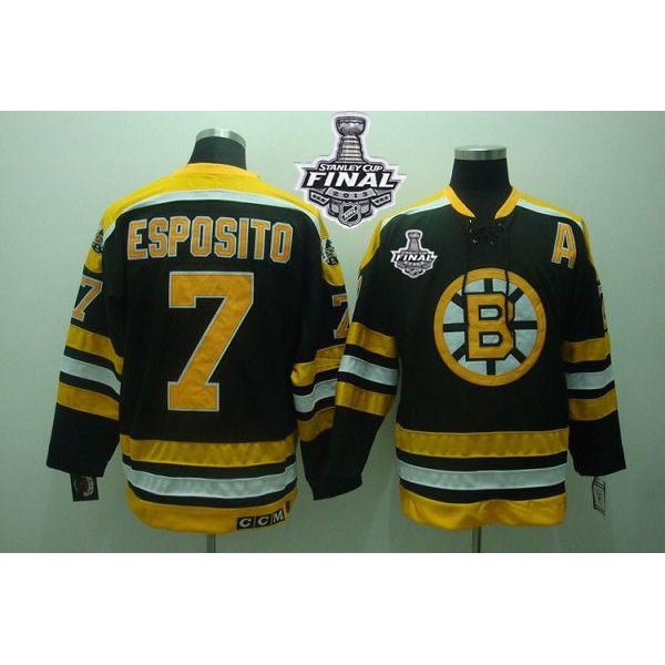 Bruins Stanley Cup Finals Patch #7 Phil Esposito Stitched Black CCM Throwback Jersey