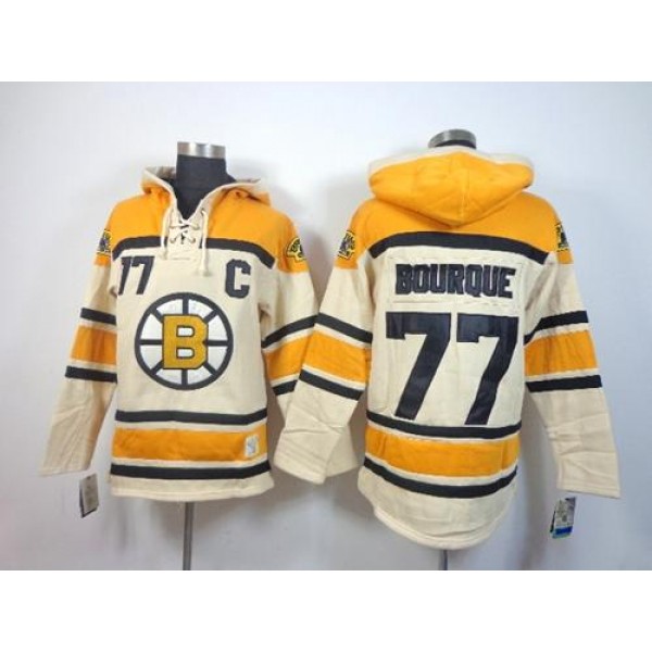 Bruins #77 Ray Bourque Cream Sawyer Hooded Sweatshirt Stitched Jersey