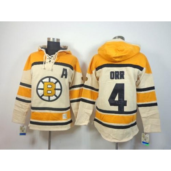 Bruins #4 Bobby Orr Cream Sawyer Hooded Sweatshirt Stitched Jersey