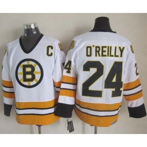 Bruins #24 Terry O'Reilly White Yellow CCM Throwback Stitched Jersey