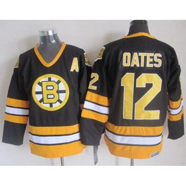 Bruins #12 Adam Oates Black Yellow CCM Throwback Stitched Jersey