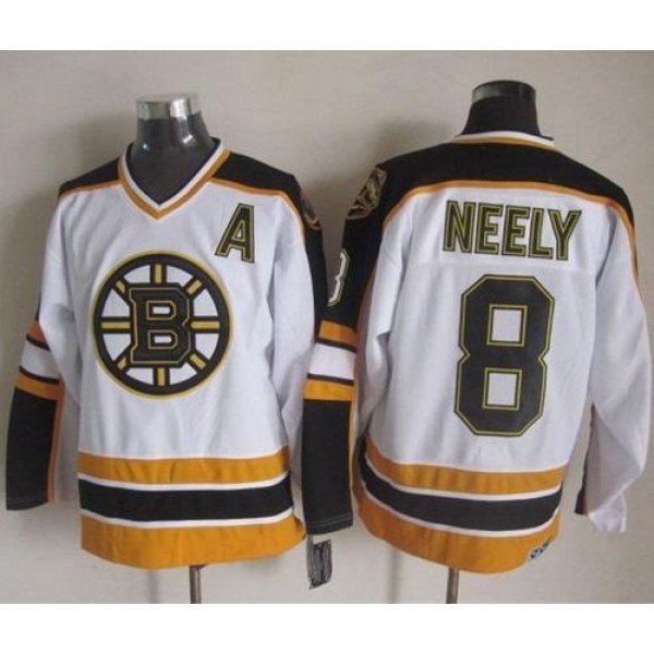 Bruins #8 Cam Neely White Black CCM Throwback Stitched Jersey