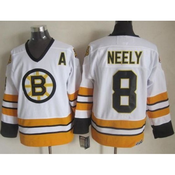 Bruins #8 Cam Neely White Yellow CCM Throwback Stitched Jersey