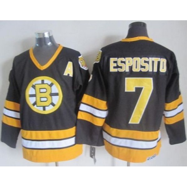 Bruins #7 Phil Esposito Black Yellow CCM Throwback Stitched Jersey