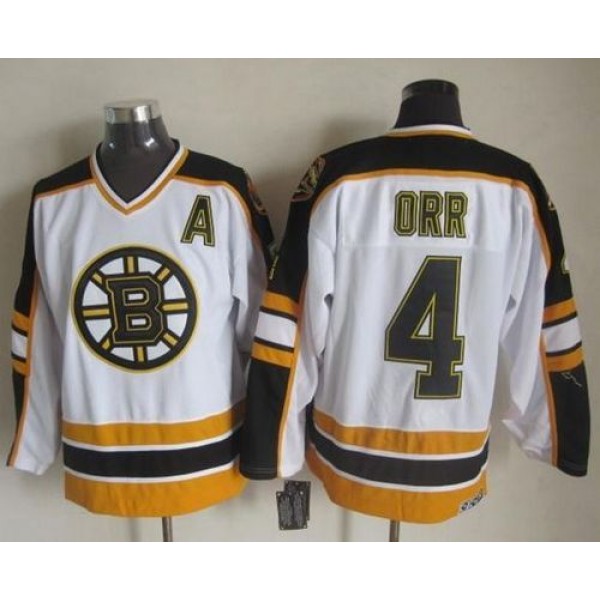 Bruins #4 Bobby Orr White Black CCM Throwback Stitched Jersey