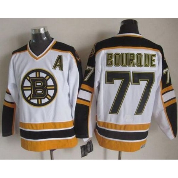 Bruins #77 Ray Bourque White Black CCM Throwback Stitched Jersey