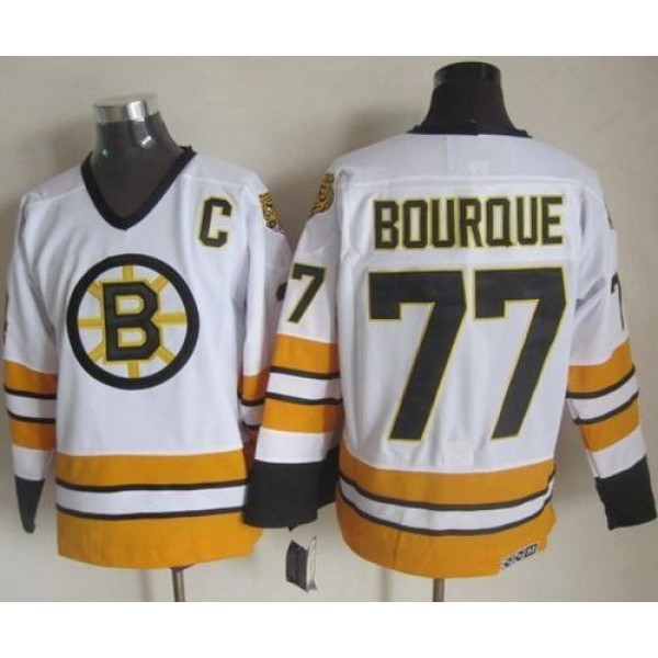 Bruins #77 Ray Bourque White Yellow CCM Throwback Stitched Jersey