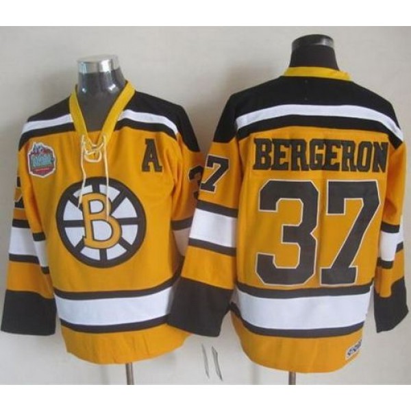 Bruins #37 Patrice Bergeron Yellow Winter Classic CCM Throwback Stitched Jersey