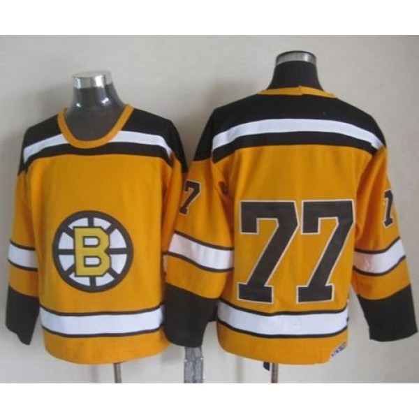 Bruins #77 Ray Bourque Yellow CCM Throwback Stitched Jersey