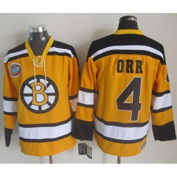Bruins #4 Bobby Orr Yellow Winter Classic CCM Throwback Stitched Jersey