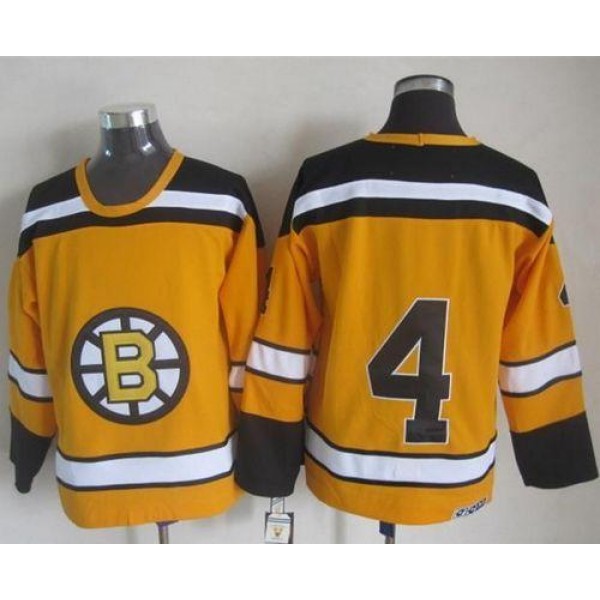 Bruins #4 Bobby Orr Yellow CCM Throwback Stitched Jersey
