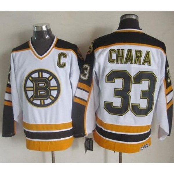 Bruins #33 Zdeno Chara White Black CCM Throwback Stitched Jersey