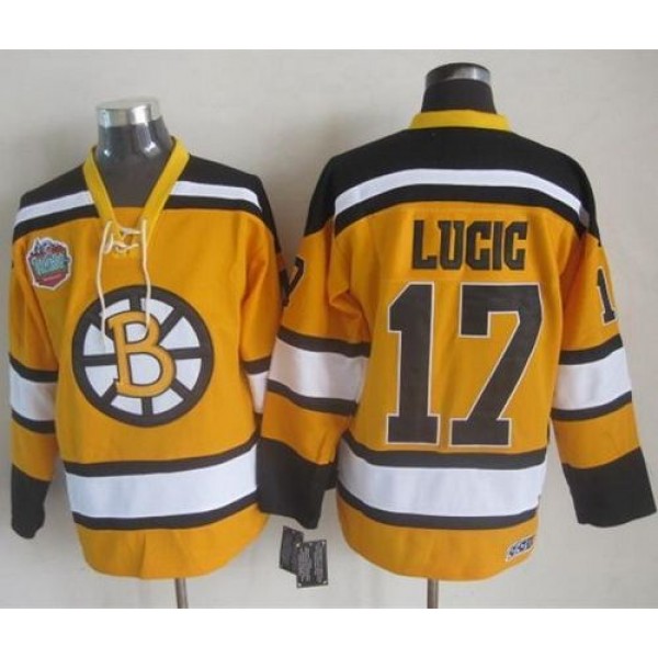 Bruins #17 Milan Lucic Yellow Winter Classic CCM Throwback Stitched Jersey