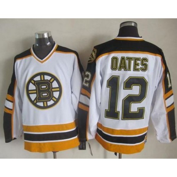 Bruins #12 Adam Oates White Black CCM Throwback Stitched Jersey