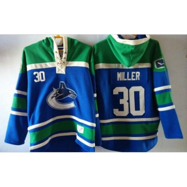 Canucks #30 Ryan Miller Blue Sawyer Hooded Sweatshirt Stitched Jersey