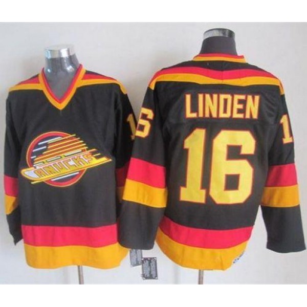 Canucks #16 Trevor Linden Black Gold CCM Throwback Stitched Jersey