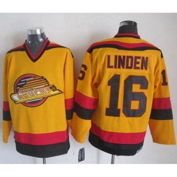 Canucks #16 Trevor Linden Gold CCM Throwback Stitched Jersey