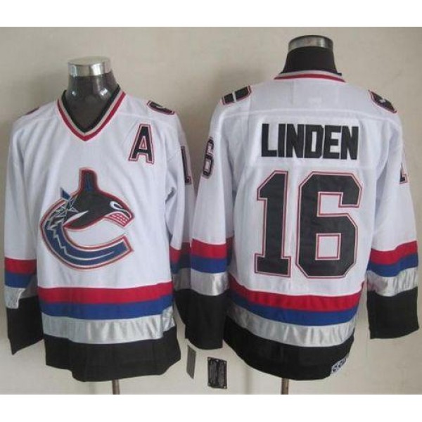 Canucks #16 Trevor Linden White Black CCM Throwback Stitched Jersey