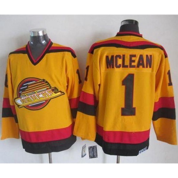 Canucks #1 Kirk Mclean Gold CCM Throwback Stitched Jersey