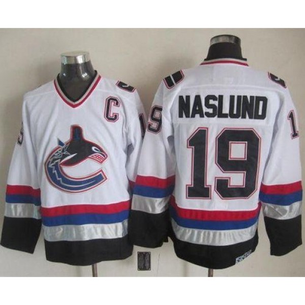 Canucks #19 Markus Naslund White Black CCM Throwback Stitched Jersey