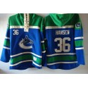 Canucks #36 Jannik Hansen Blue Sawyer Hooded Sweatshirt Stitched Jersey