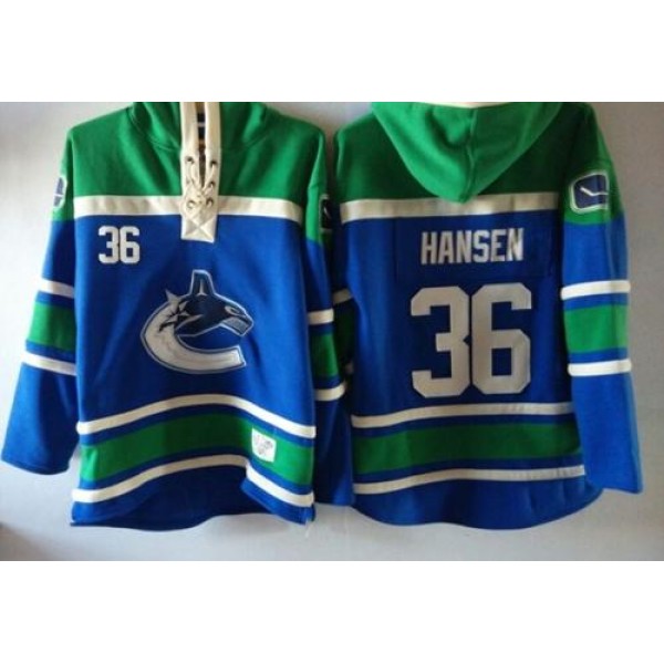 Canucks #36 Jannik Hansen Blue Sawyer Hooded Sweatshirt Stitched Jersey