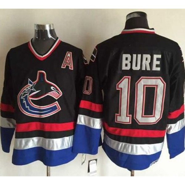 Canucks #10 Pavel Bure Black Blue CCM Throwback Stitched Jersey