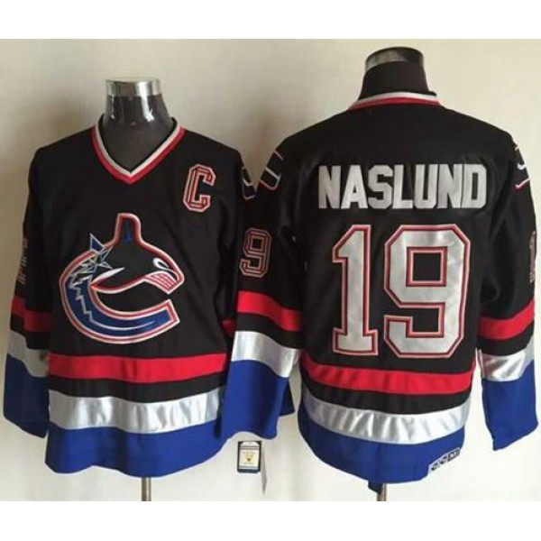 Canucks #19 Markus Naslund Black Blue CCM Throwback Stitched Jersey