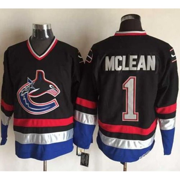 Canucks #1 Kirk Mclean Black Blue CCM Throwback Stitched Jersey