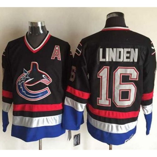 Canucks #16 Trevor Linden Black Blue CCM Throwback Stitched Jersey