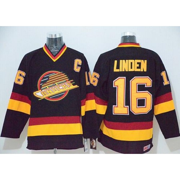 Canucks #16 Trevor Linden Black CCM Throwback Stitched Jersey