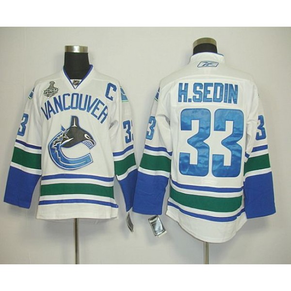 Canucks 2011 Stanley Cup Finals #33 Henrik Sedin White Stitched Jersey