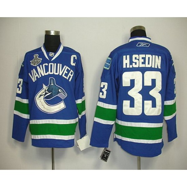 Canucks 2011 Stanley Cup Finals #33 Henrik Sedin Blue Stitched Jersey