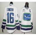Canucks #16 Trevor Linden Stitched White With 40TH Patch Third Jersey