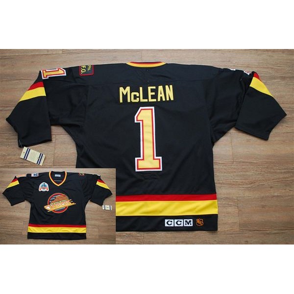 Canucks #1 Kirk Mclean Stitched Black CCM Throwback Vintage Jersey