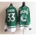 Canucks St Patty's Day #33 Henrik Sedin Green Stitched Jersey