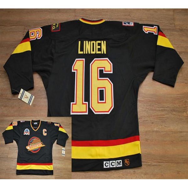 Canucks #16 Trevor Linden Stitched Black CCM Throwback Vintage Jersey