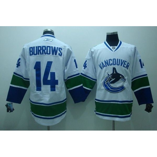 Canucks #14 Alexandre Burrows Stitched White Jersey